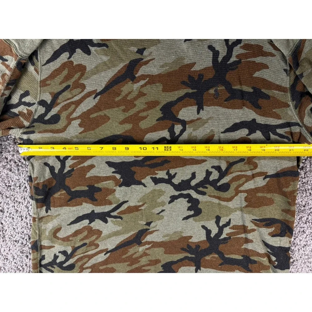 Polo Ralph Lauren Mens XL Camo Waffle Knit Thermal Long Sleeve Shirt Green Brown